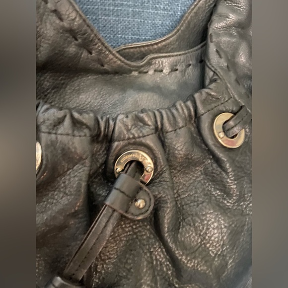 B.Makowski Black Pebble Leather Large Hobo Shoulder Purse Bag Silver Hardware - Picture 3 of 16